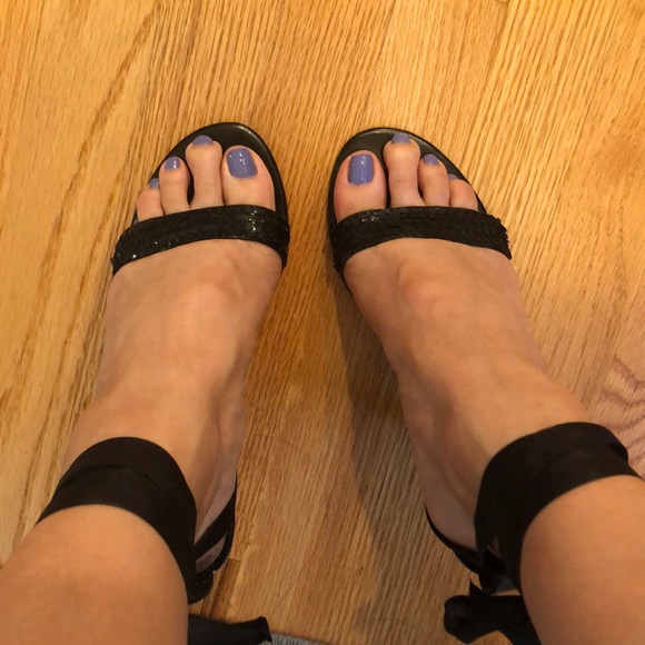 Sequin lace up shoes with satin ties. - Picture 4 of 14